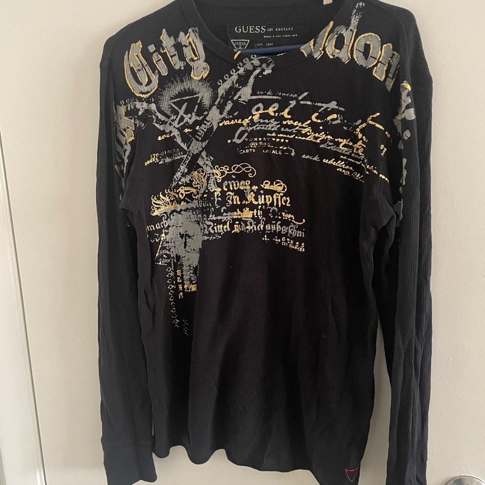 GUESS Black and Gold Long Sleeve Tee
